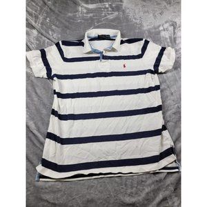 Polo Ralph Lauren Men's XL‎ Cotton Shirt Navy Blue White Striped Red Pony